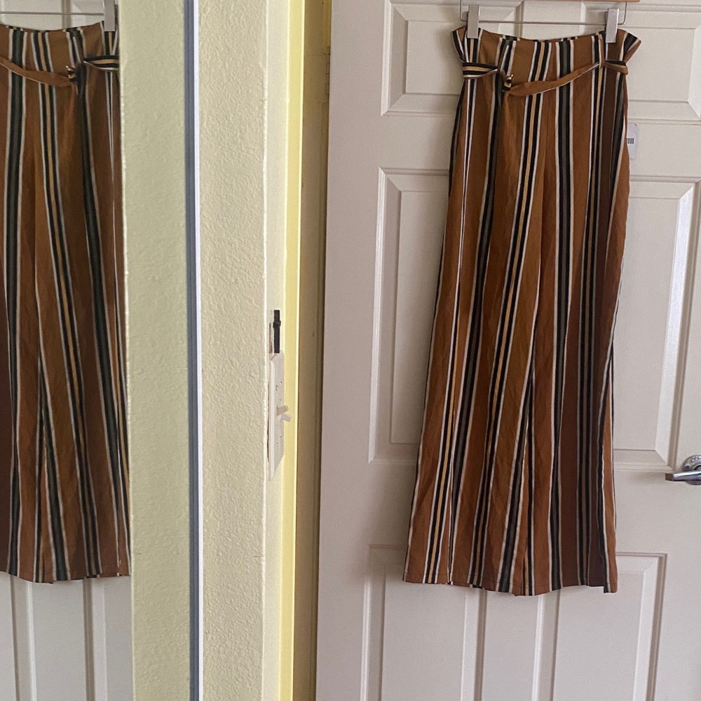 NWOT Forever 21 Brown Striped Wide Leg Pants, Size L